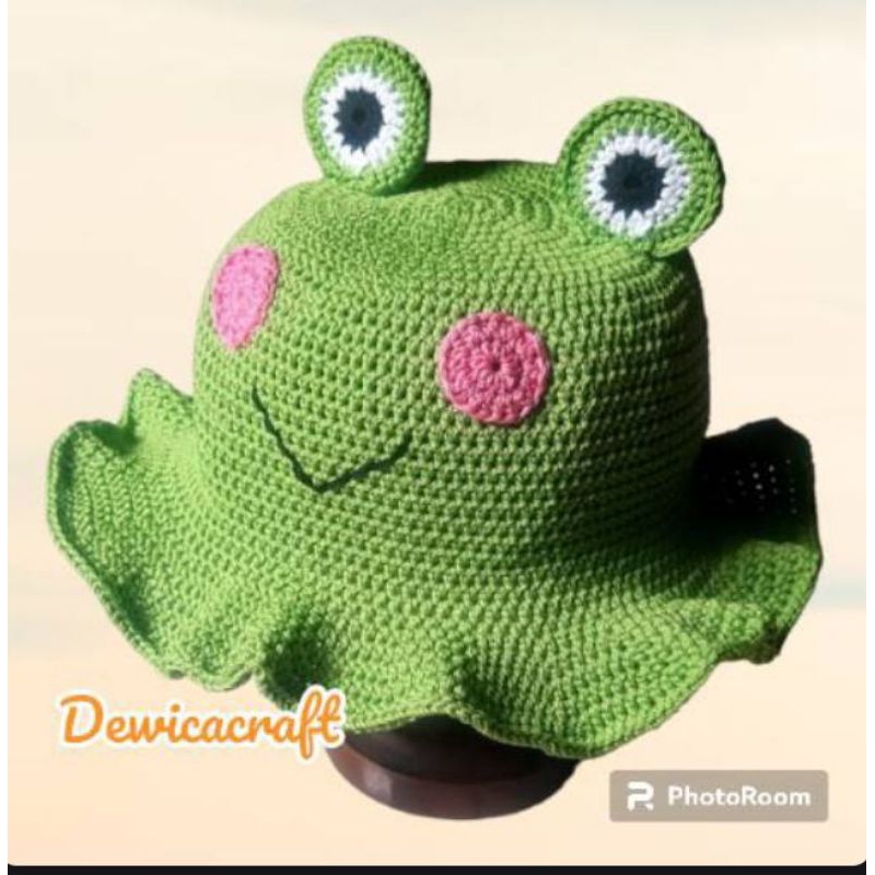 Jual Crochet frog hat bucket /topi kodok/topi kodok rajut/frog hat ...