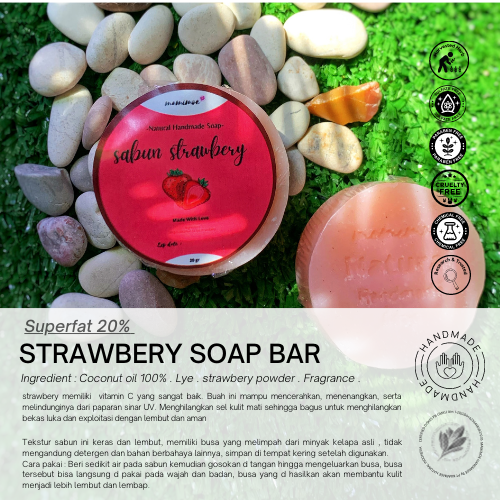 Sabun strawbery soap bar penghilang bekas luka akibat nyamuk & korengan ssabun organik natural herbal rempah handmade semua jenis kulit & umur bumil Aman eco friendly & zero waste by mamimoe mamamu