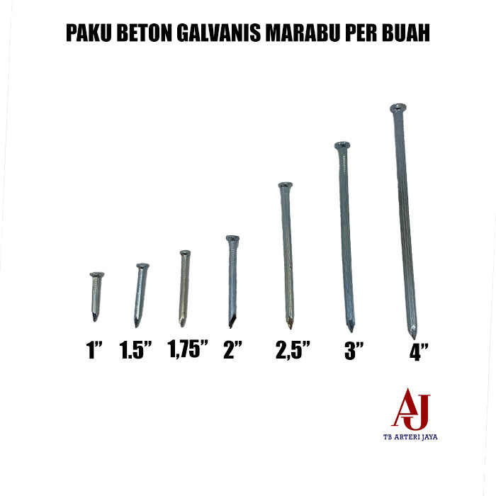 Jual Paku Beton Galvanis Putih Inch Atau Cm Dijual Per Buah Paku Beton Marabu Putih