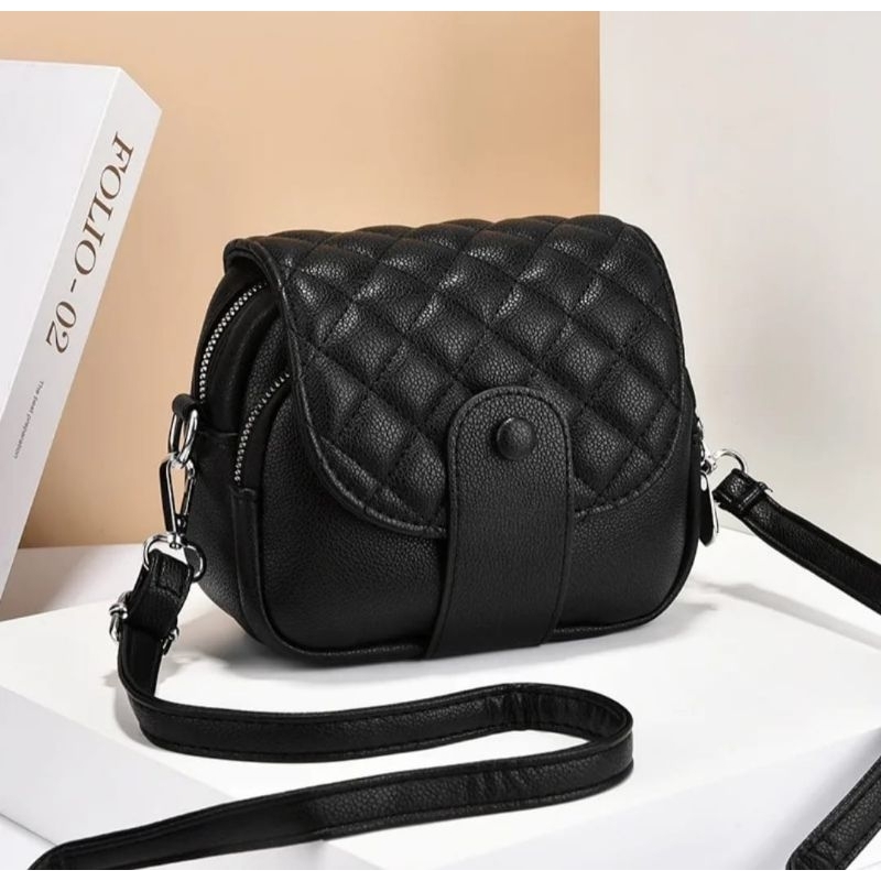 Jual Tas selempang wanita import kulit hitam TA406B4 tas selempang mini ...
