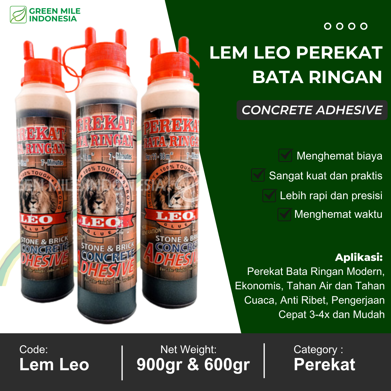 Jual Perekat Bata Ringan Lem Mortar Hebel Lem Leo Glue Herbel Roster