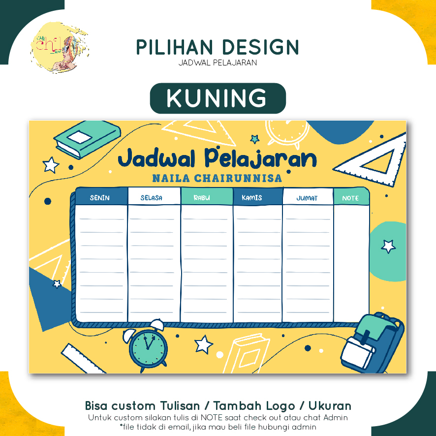 Jual JADWAL PELAJARAN WIPE CLEAN CUSTOM BISA TAMBAH NAMA ANAK, KELAS ...