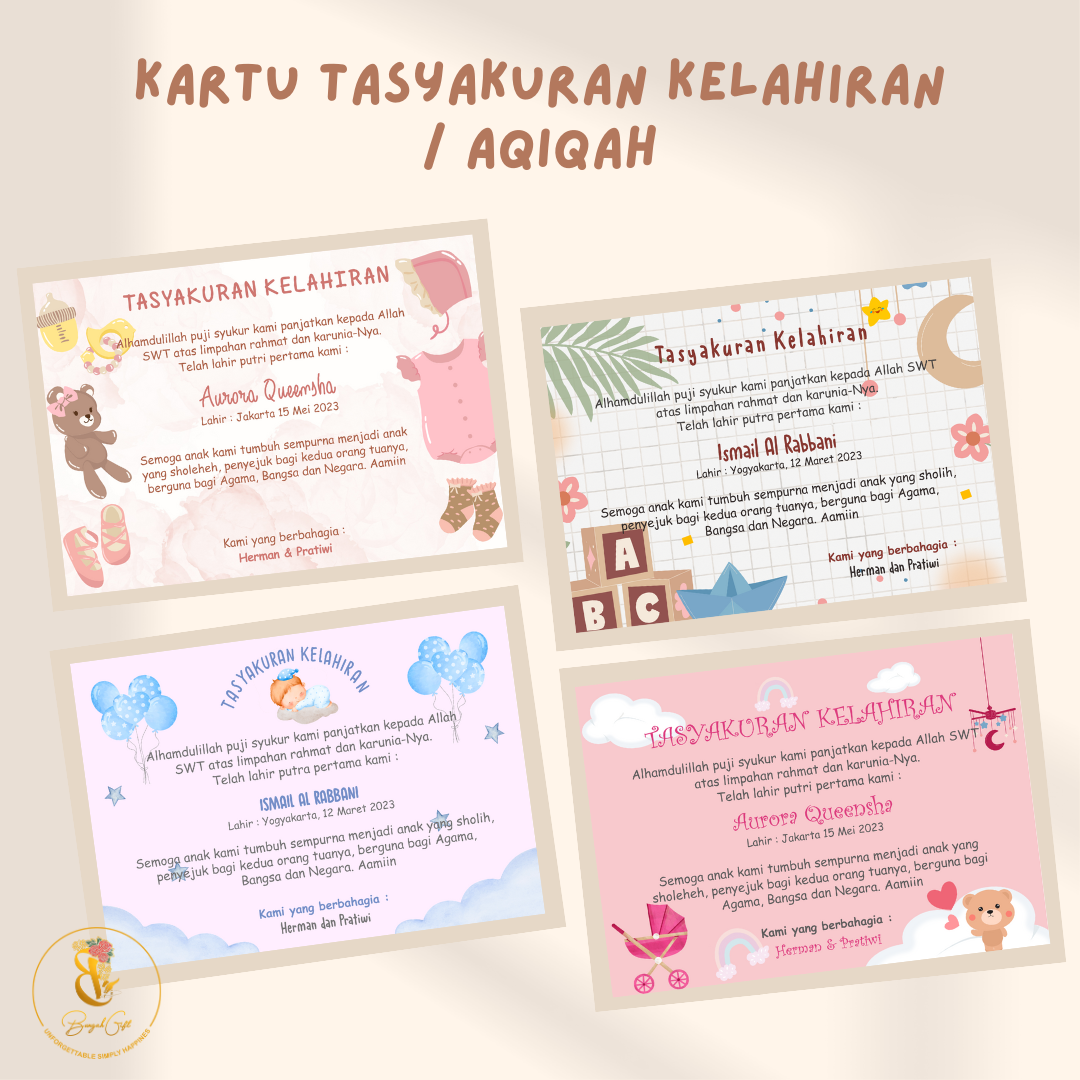 Jual Kartu Stiker Ucapantasyakuran Kelahiran Bayi Aqiqah Tutup Besek