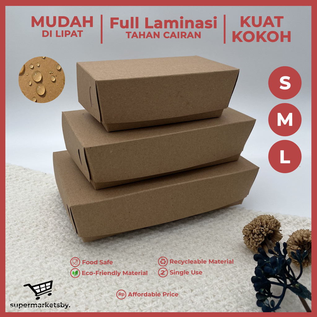 Jual Fobo Lunch Box Coklat Paper Kraft Full Laminasi Kotak Makan Coklat Kraft Gsm