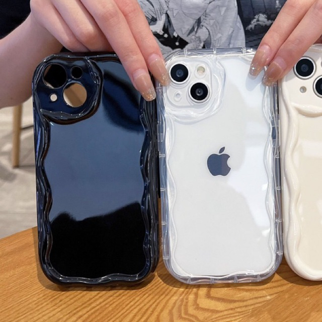 Jual Silicone TPU Wavy Case Transparan/ Black Camera Protection Iphone