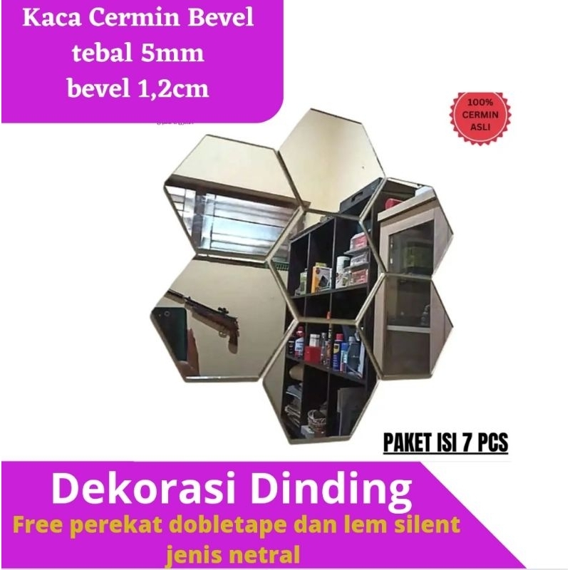 Jual Kaca Cermin Bevel Hexagon Dekorasi Dinding Tebal 5mm Shopee