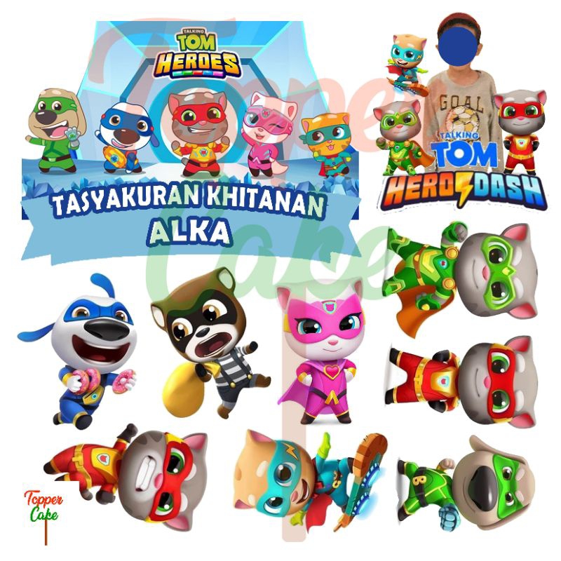 Jual Topper Cake Talking Tom Hero Dash gratis tambah nama, usia, foto
