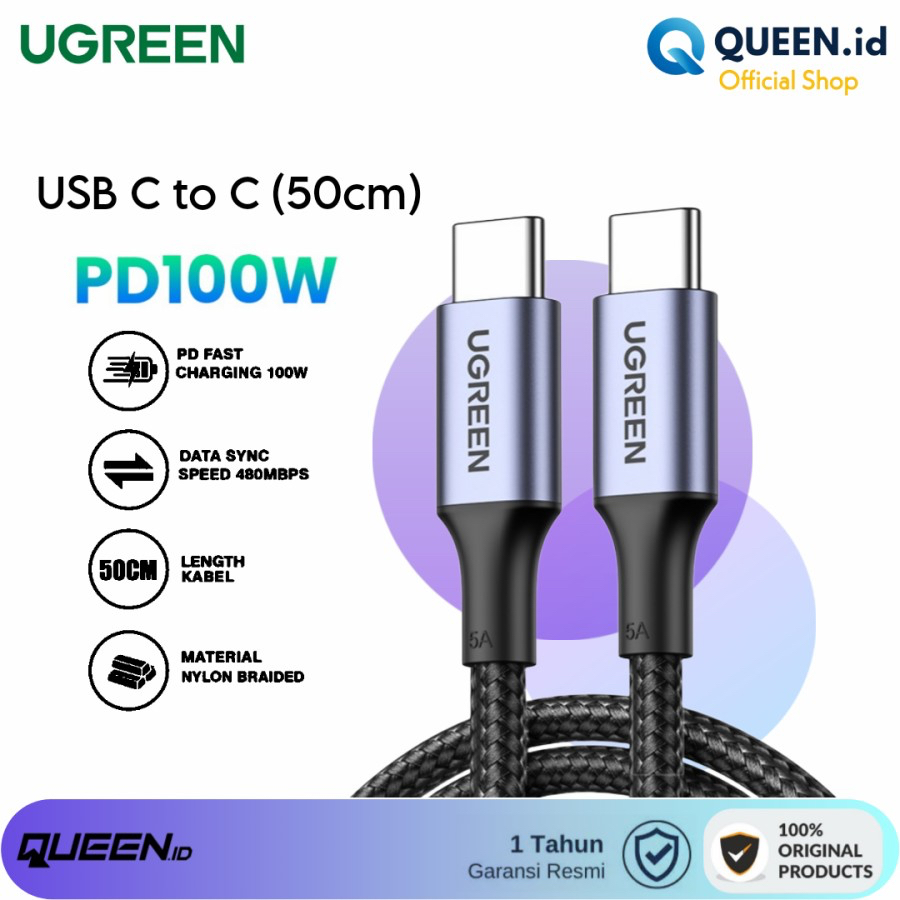 Jual UGREEN Kabel Data Charger USB TYPE C To C PD 5A 100W 50cm QC 4.0 ...