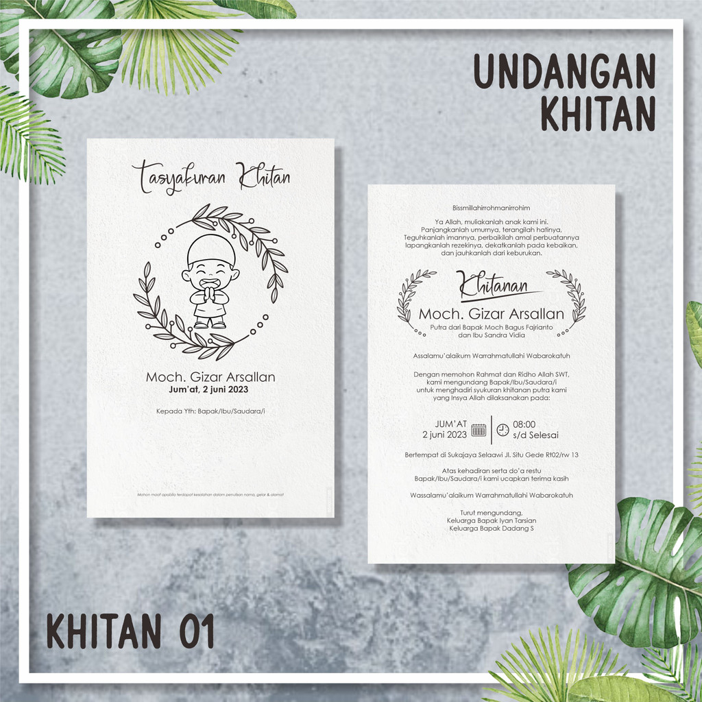 Jual UNDANGAN TASYAKURAN KHITAN (SELEMBAR CETAK 2 MUKA) | Shopee Indonesia