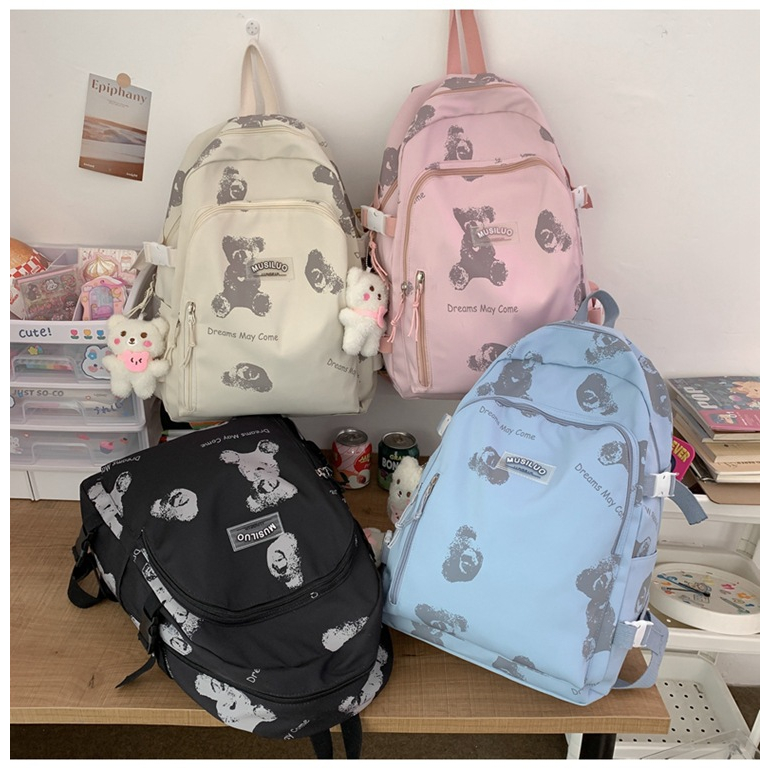 CUCI GUDANG! Korean Backpack Tas Ransel Sekolah Beruang Kecil Waterproof  Fashion Korea Bergaya Trendy Kapasitas Besar Merk Musiluo Cocok Untuk Sd