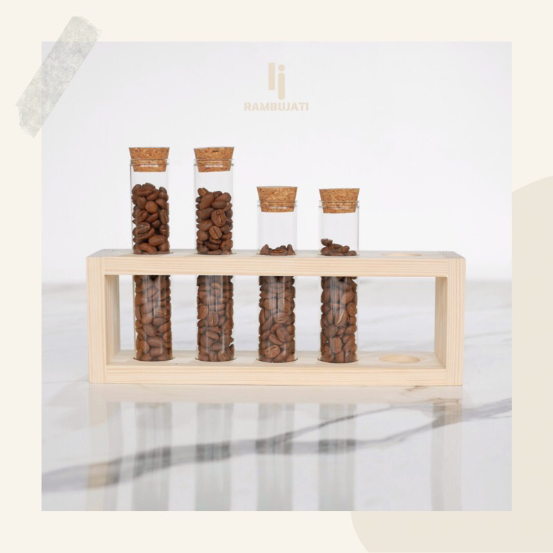 Jual Rak Botol Tempat Biji Kopi Kayu / Display Tabung Pajangan Teh ...