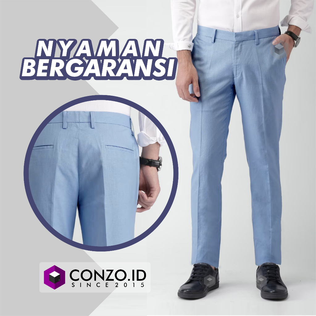 Jual CONZO SOFT BLUE Celana Formal Celana Kerja Slimfit Bahan ...