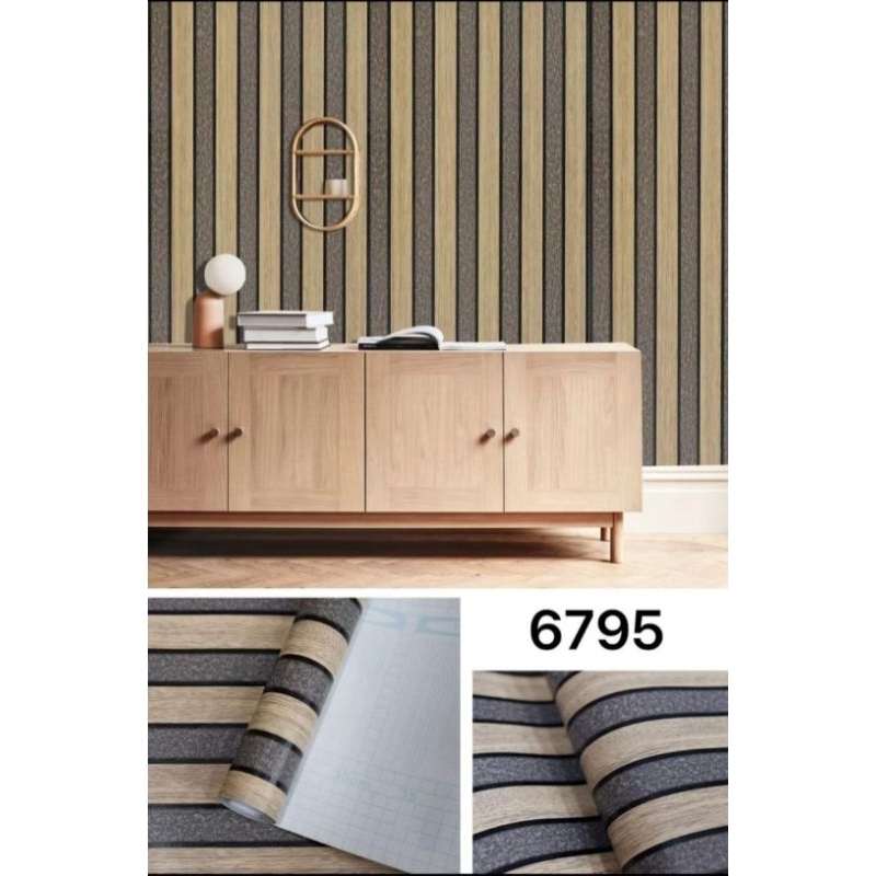 Jual Wallpaper Sticker Dinding Motif Kayu Garis Minimalis Hitam Coklat