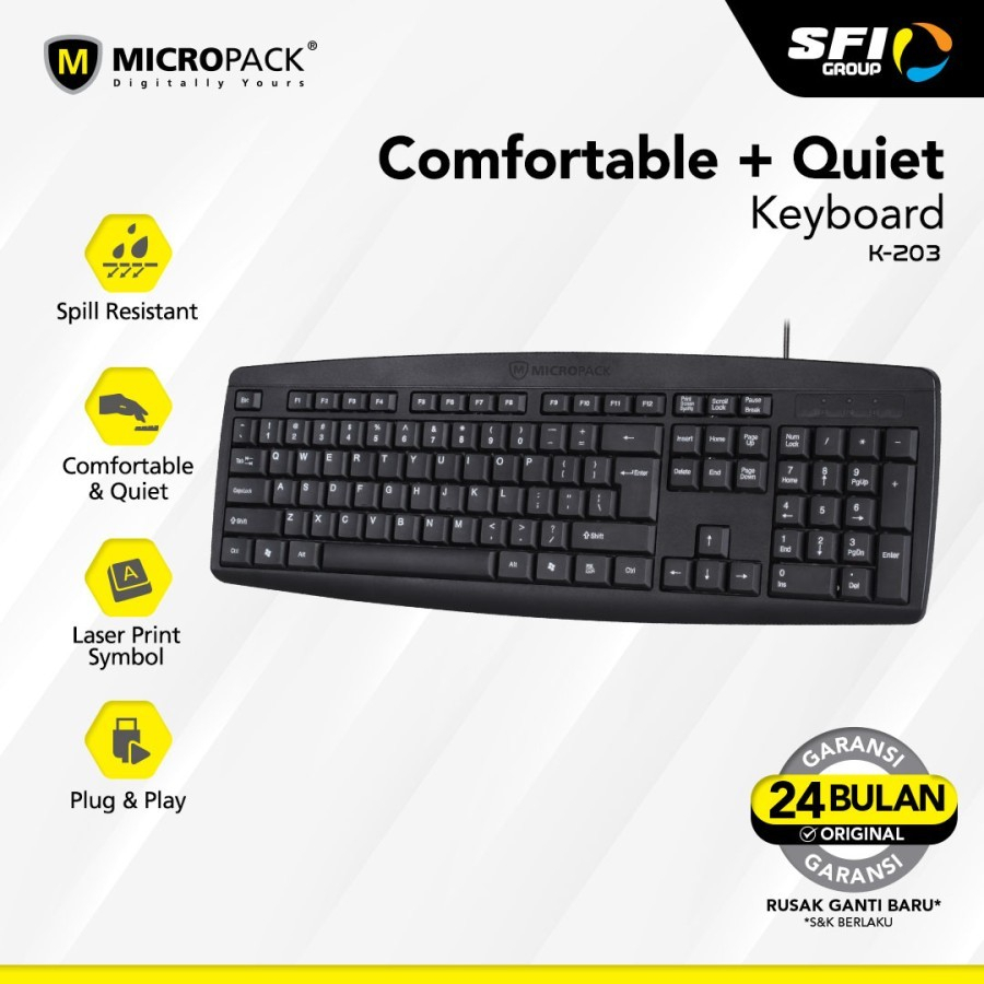 Jual Micropack Keyboard Classic Wired Low Cap Black K203 / KEYBOARD ...