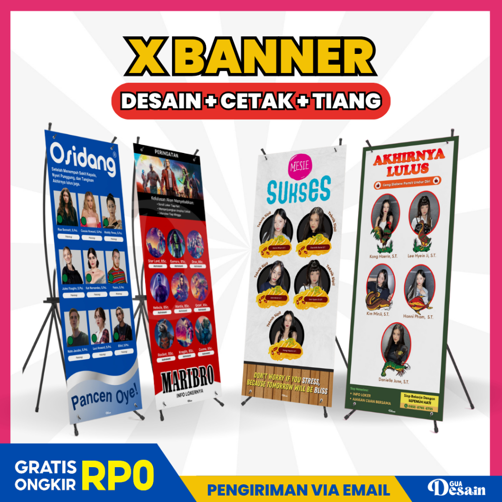 Jual X Banner Tiang Wisuda Wedding Ulang Tahun Bahan Flexi Albatros Cetak Spanduk