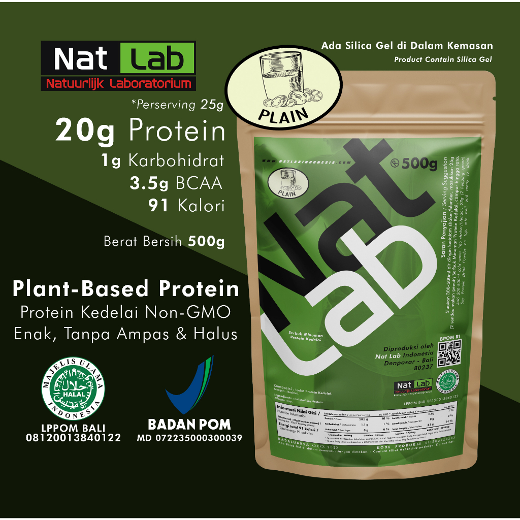 Jual Nat Lab Soy Protein Shake Susu Kedelai Bubuk Fitness 500g Plant