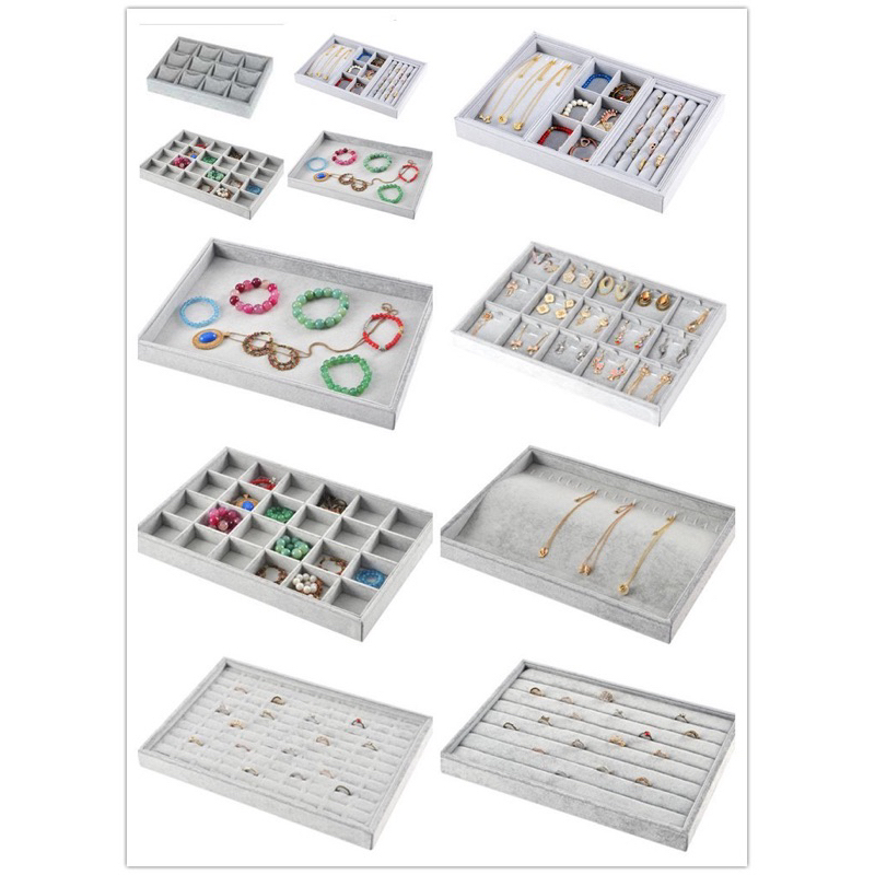 Jual Aineed | Nampan Abu-Abu Lapis Kain Display Perhiasan Mewah/Nampan ...