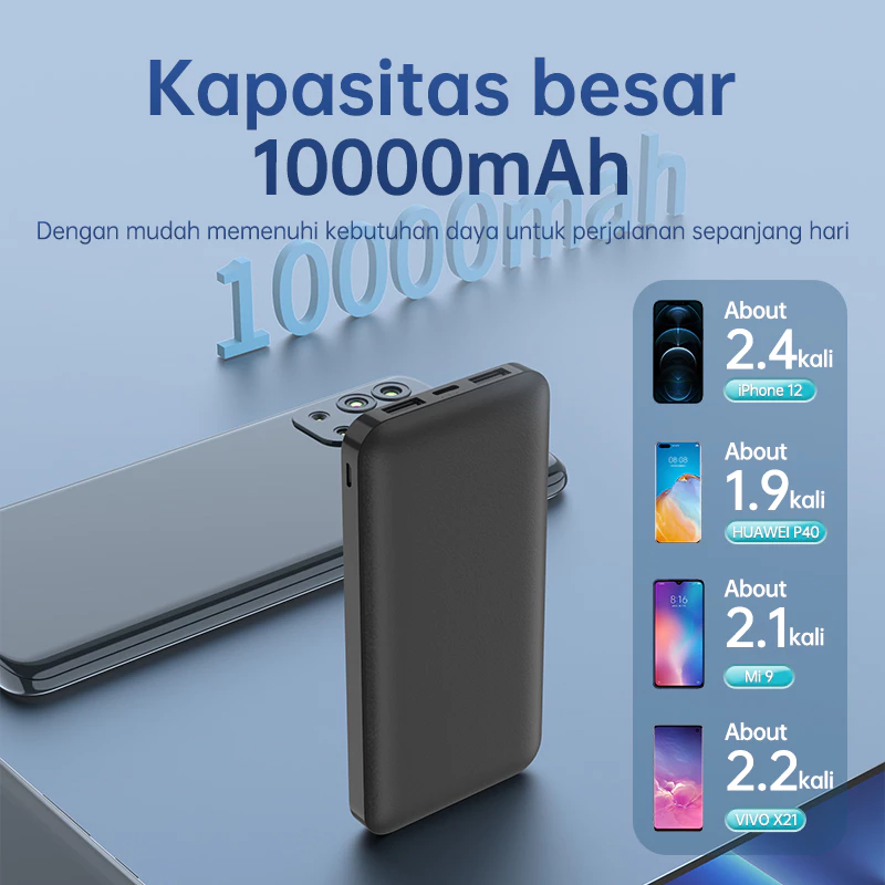 KIVEE Powerbank mini murah Fast charging 10000 mah power bank dual usb Black