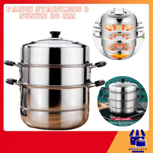 Jual Panci Kukus Stainless 3 Susun 28 Cm Panci Streamer 3 Susun Shopee Indonesia