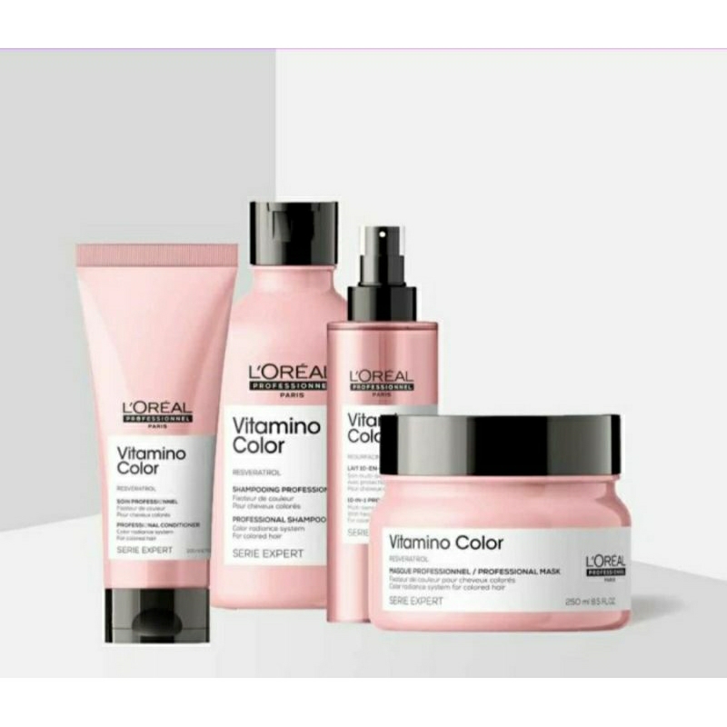 LOREAL SERIE EXPERT VITAMINO COLOR PAKET ( SHAMPOO 300 ml, CONDITIONER 200 ml, MASKER 250 ml, VITAMINO 10 IN 1 190 ml )