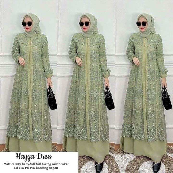 Jual Gamis Maxy Brukat Jumbo Ld 120 Hayya Dress Pesta Warna Green Sage Baju Gamis Kondangan