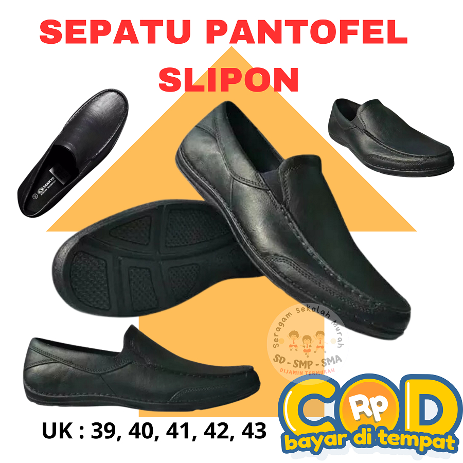 Jual Cod Sepatu Pantofel Hitam Polos Model Slip On Sepatu Kerja Karet Formal Sepatu Kulit