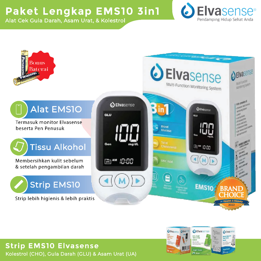 Jual Elvasense Alat Cek 3in1 Gula Darah, Kolestrol, Asam Urat/Elvasense ...