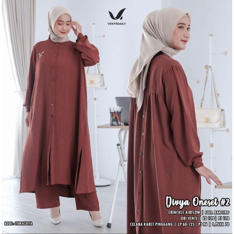 Jual ONE SET JUMBO LONG TUNIK DIVYA CRINKEL AIRFLOW PREMIUM SETELAN