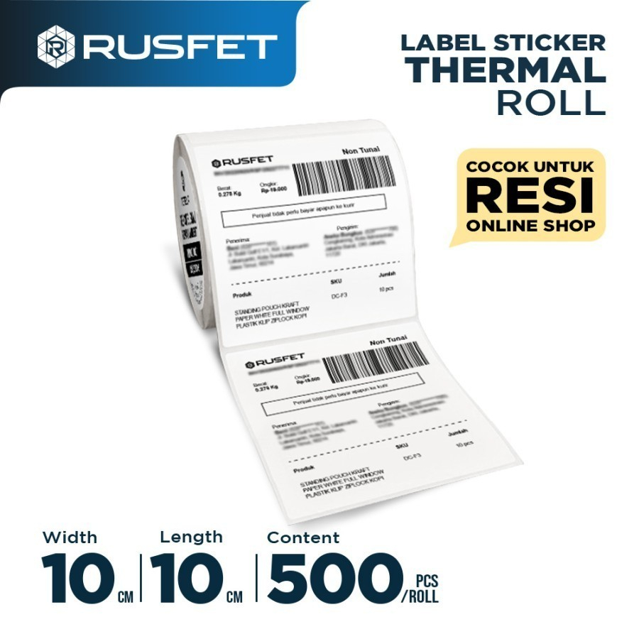 Jual Label Sticker THERMAL ROLL Resi Online 10x10cm 500pcs Rusfet ...