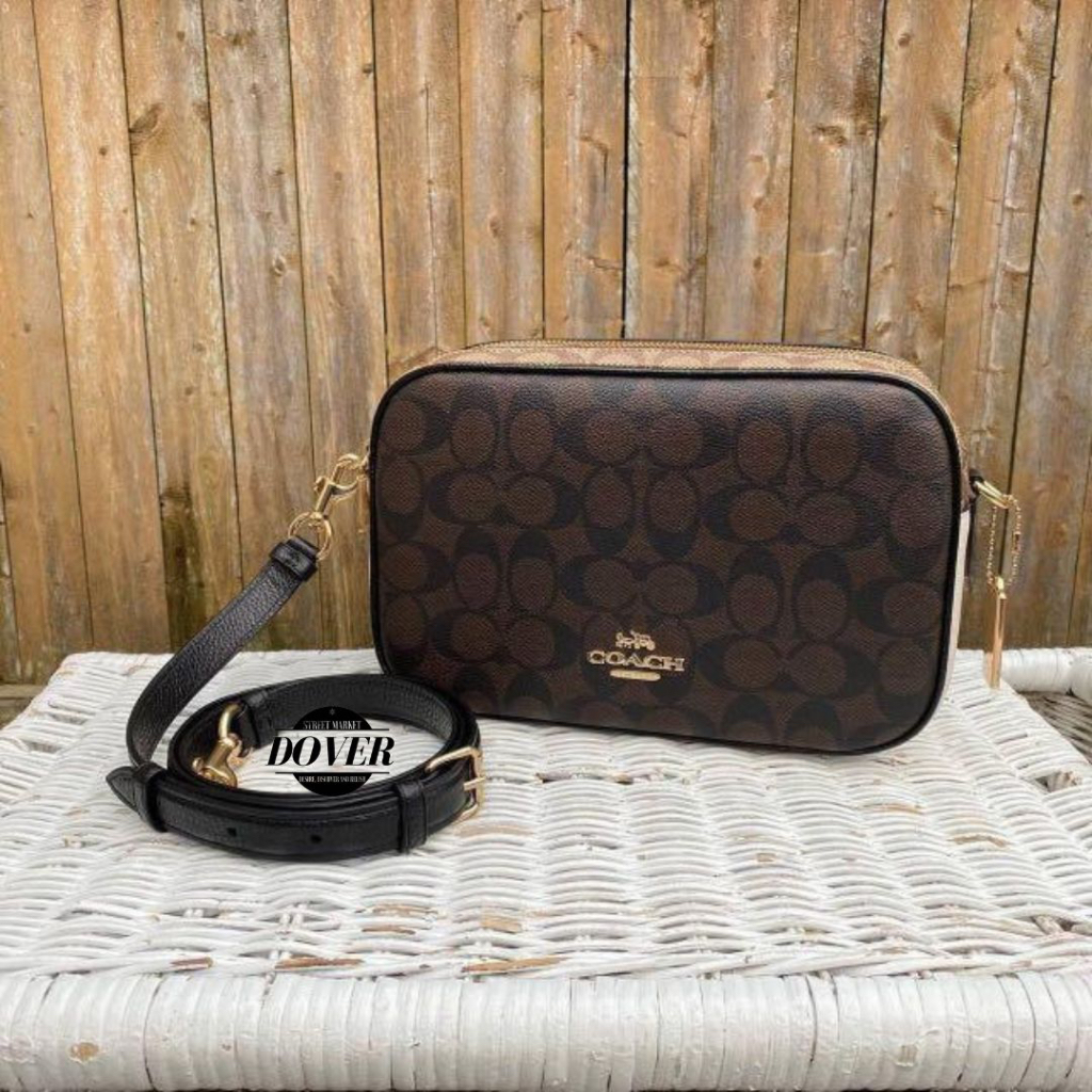 Jual Coach Jes Crossbody In Blocked Signature Canvas Gold/Khaki Brown