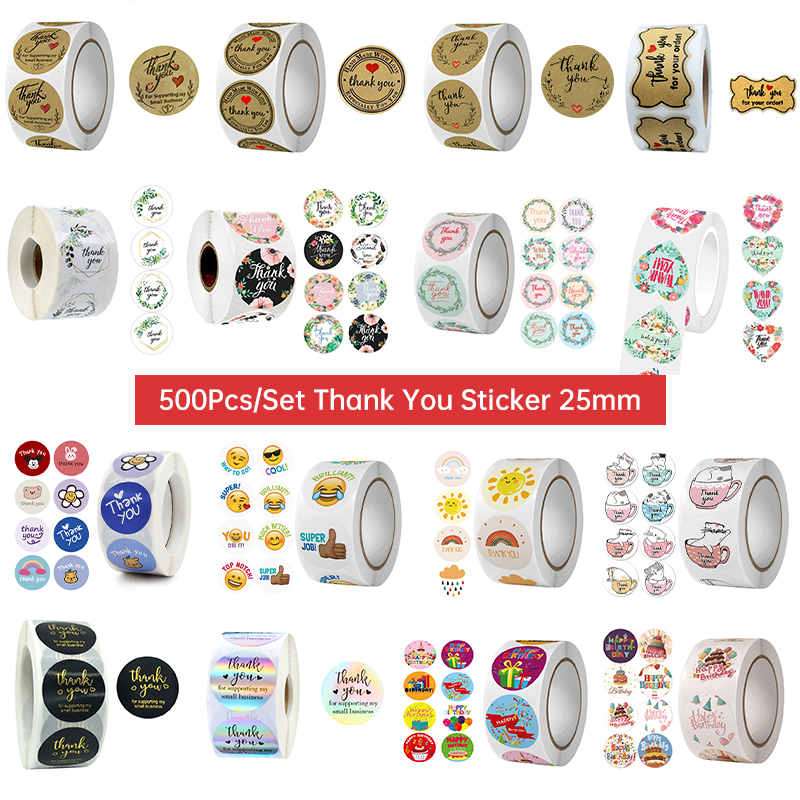 CHENISTORY 500pcs/Roll 3.8cm Round Stickers Thank You Stickers For