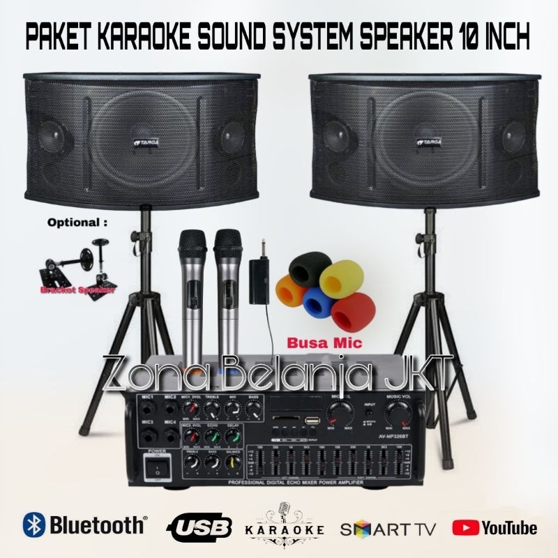 PAKET KARAOKE SOUND SYSTEM SPEAKER 10 INCH AMPLI USB BLUETOOTH MIC KARAOKE  RUMAH SIAP PAKAI SET
