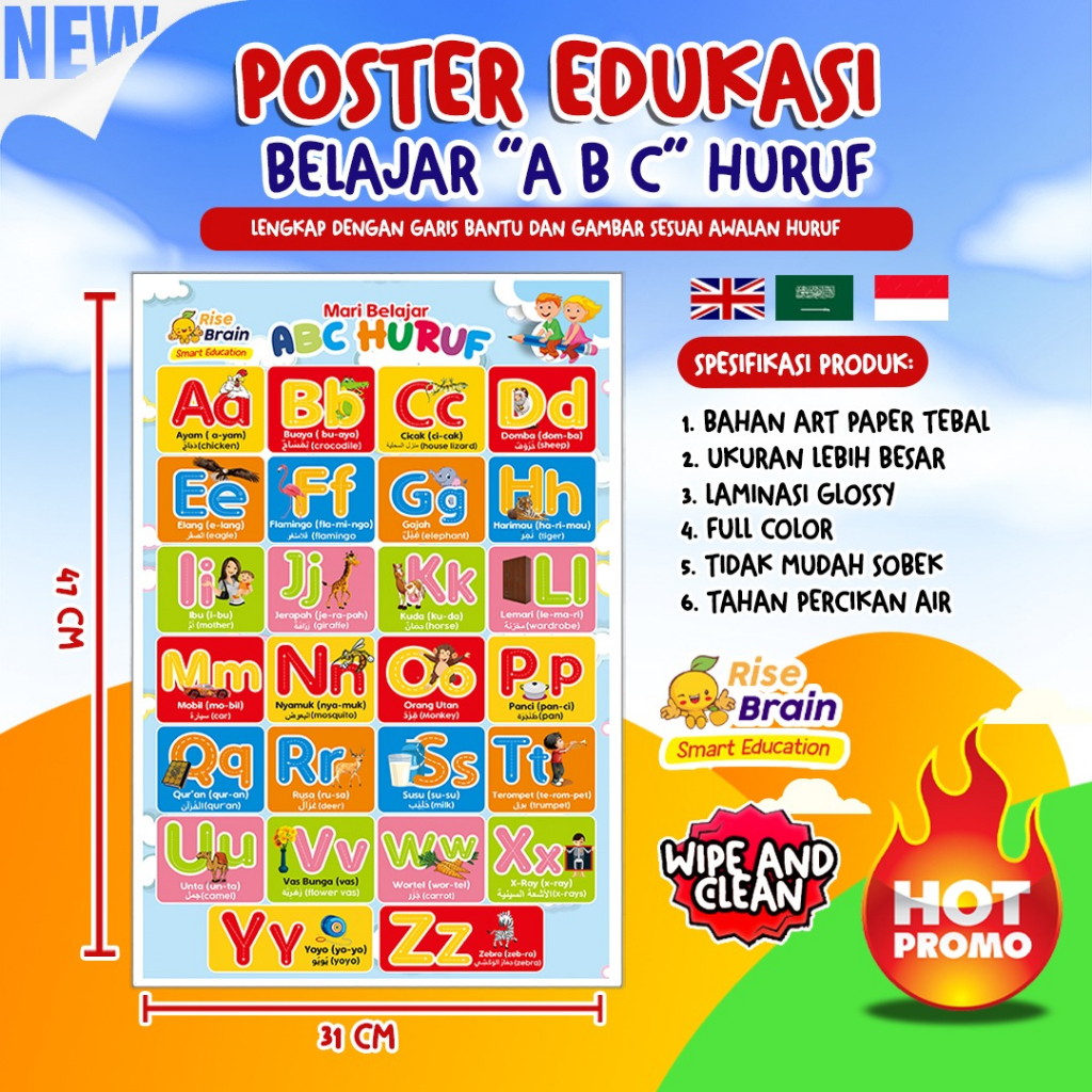 Jual POSTER EDUKASI ANAK PINTAR MENGENAL HURUF ALFABET BELAJAR MEMBACA ...