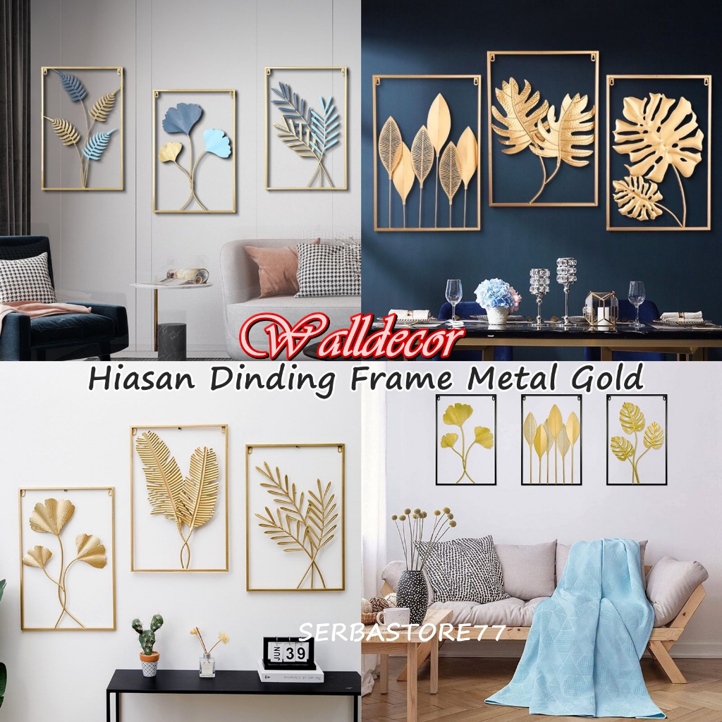Jual WallDecor Hiasan Dinding Frame Metal Gold / EMAS Daun Leaf Ginko ...