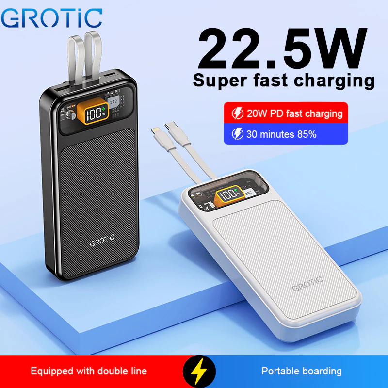 GROTIC Powerbank Fast Charging 24000mAh With Dual Port Type C And Lightning GY186