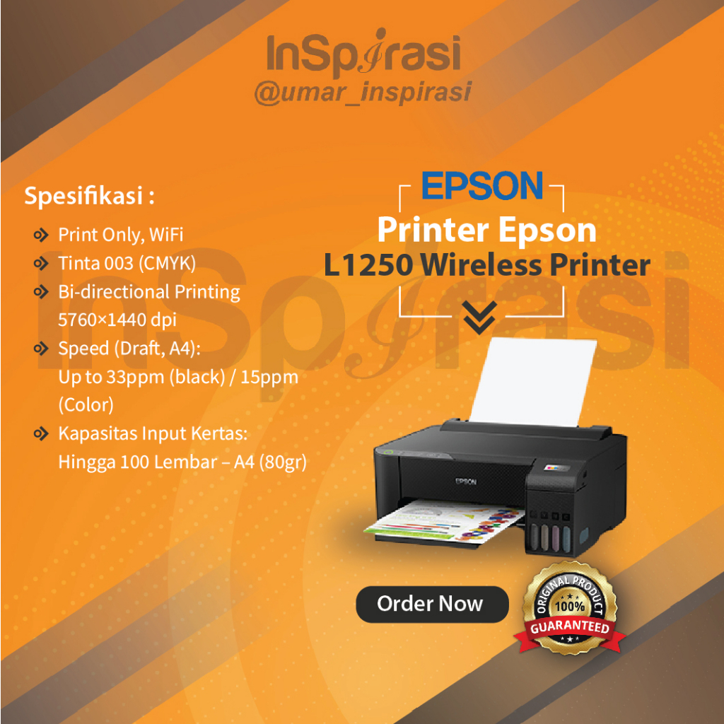Jual Printer Epson L1250 Wireless Printer Shopee Indonesia 3431