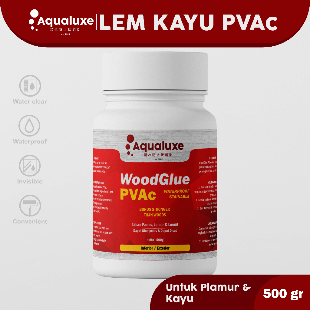 Jual Aqualuxe Lem Kayu PVAc 500gr Untuk Plamir Kayu Tembok Kertas Lem ...