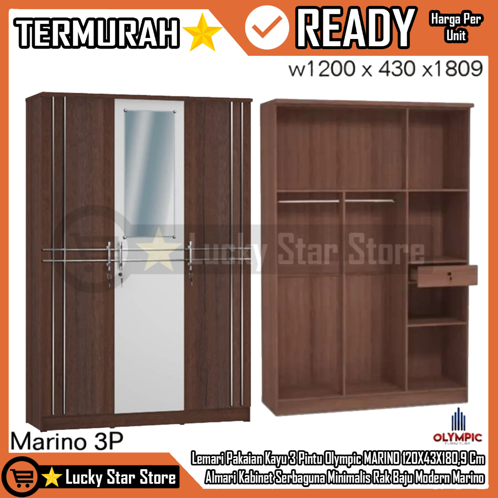 Jual [Kargo] Lemari Pakaian Kayu 3 Pintu Olympic LITE MARINO Baju ...