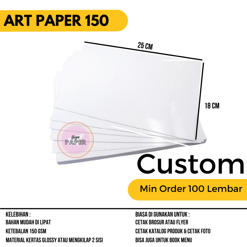 Jual Art Paper 150 gsm Custom Per Lembar / Kertas Art Paper / Kertas