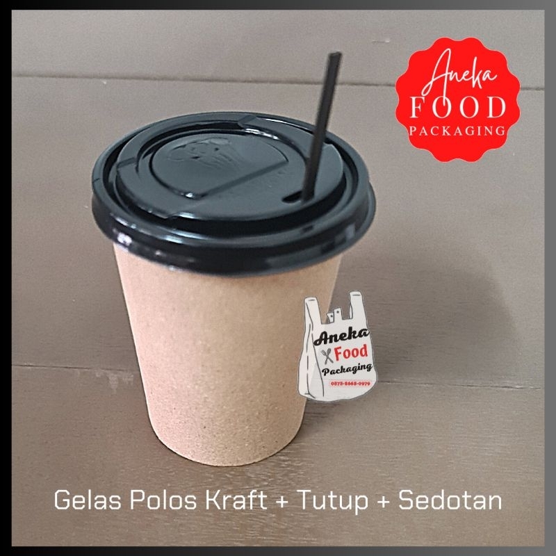 Jual ☇ 50pc Gelas Kertas Kopi Polos Kraft Motif 8oz 220mltutupsedotan Stirer Super Sale 7319