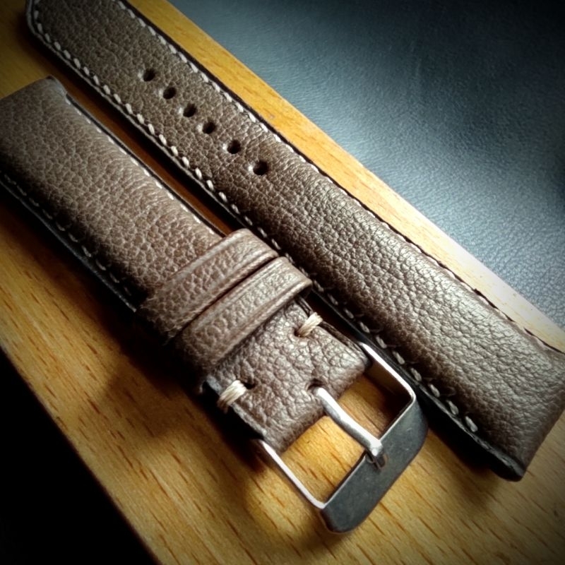 Jual leather strap handmade chevre demso half padded dark taupe color ...