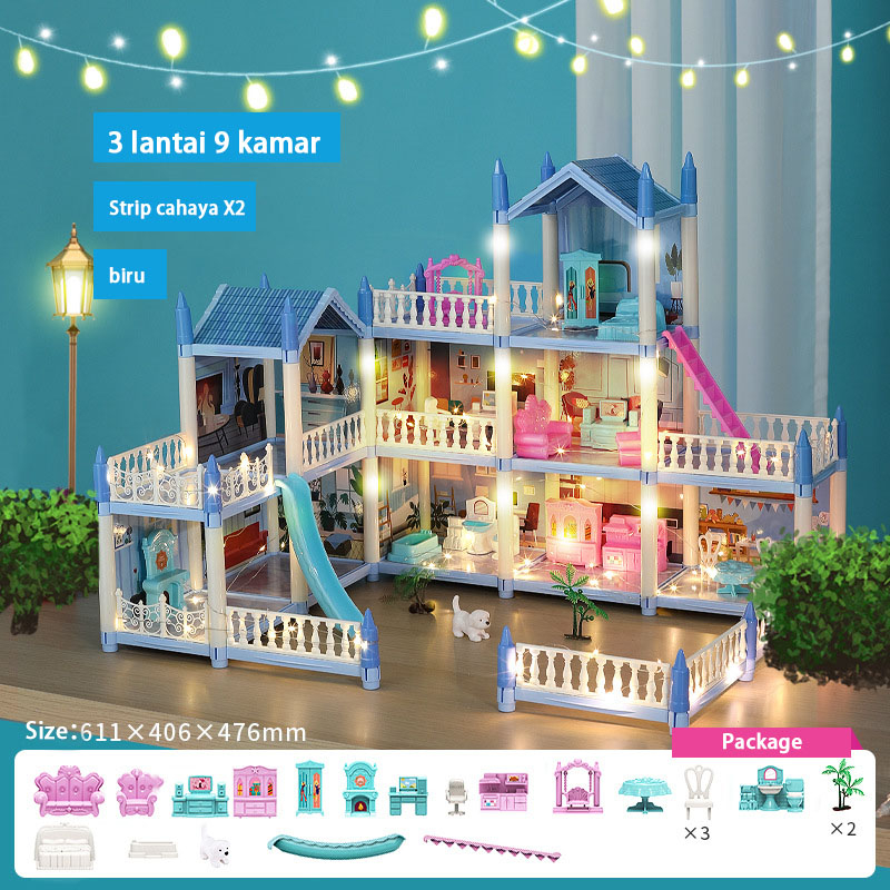 Princess Big Villa DIY Dollhouses Casa Muñecas Pink Castle Play House With Slide Yard Kit Assembled Doll House Toys