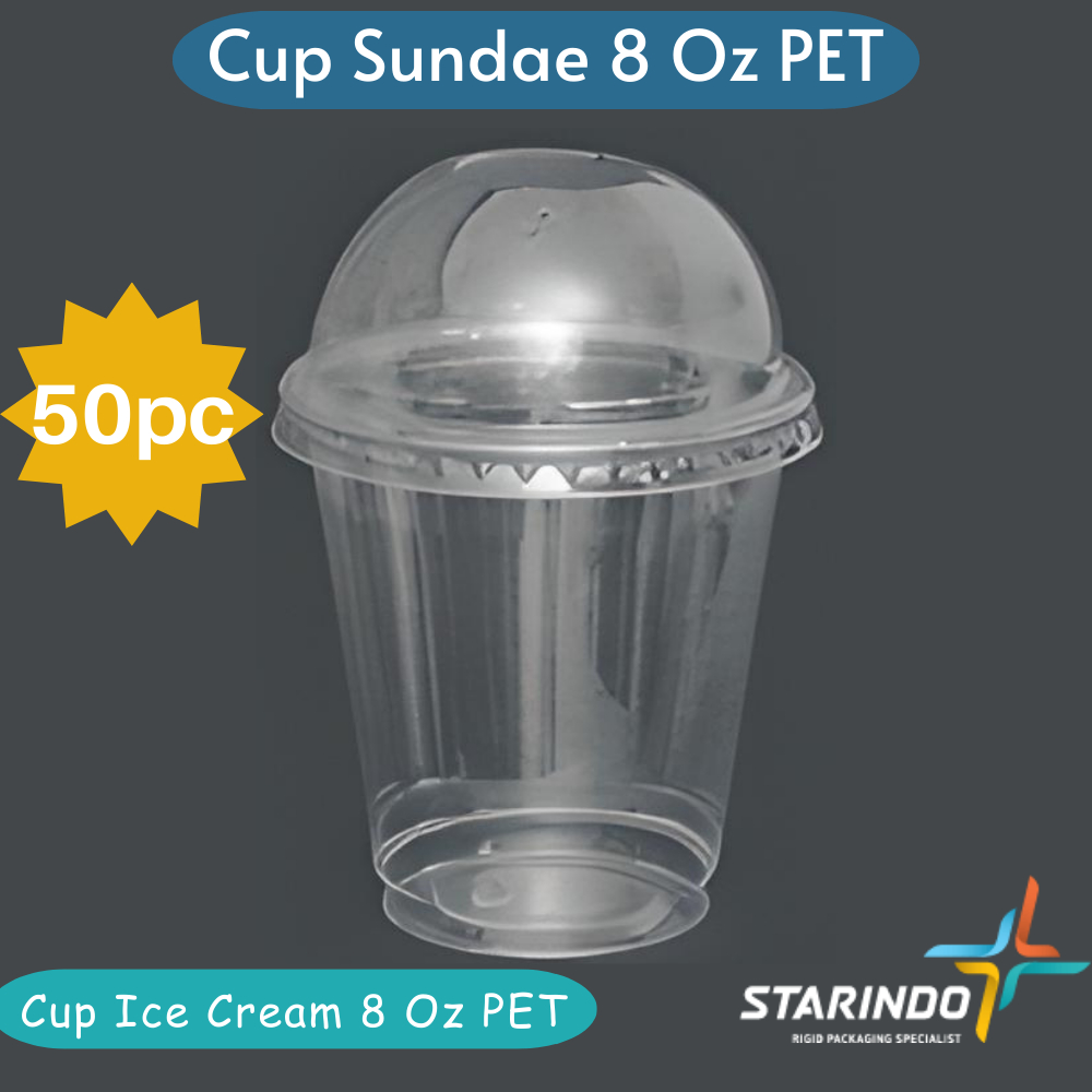 Jual Cup Gelas Ice Cream Sundae 8 Oz Lid Starindo Cup Gelas Plastik Ice Mixue Tutup 5216