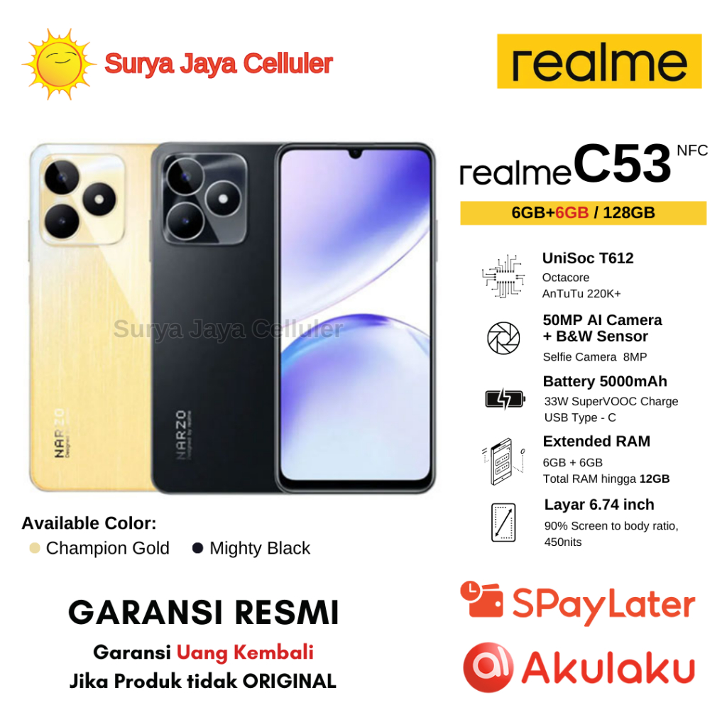 Jual HP Realme C53 NFC 6/128GB, C33 4/128GB, C33 4/64GB (Garansi Resmi ...