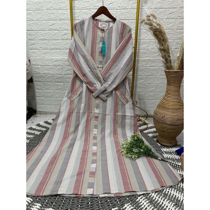 Jual YN - Gamis YarnDyed Salur Seperti Triset | Dress Branded by dns ...