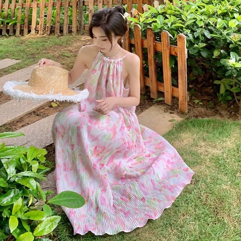 maxi dress shopee Dress Pantai Shopee Floral Maxi Dress Jual Chiffon Halter Neck Dress Wanita  Import Premium Casual