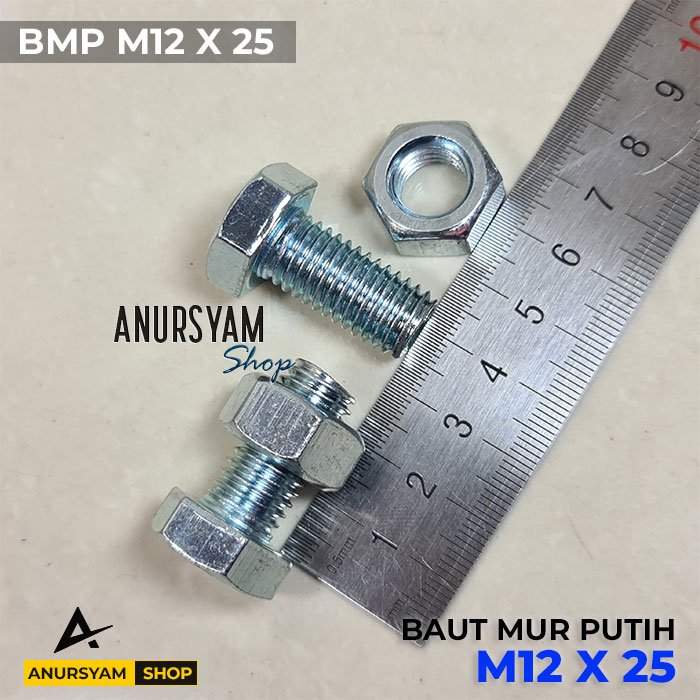 Jual Baut Mur Putih 12x25 | Mur Baut M12 | BMP | Baut Hexagon Putih ...