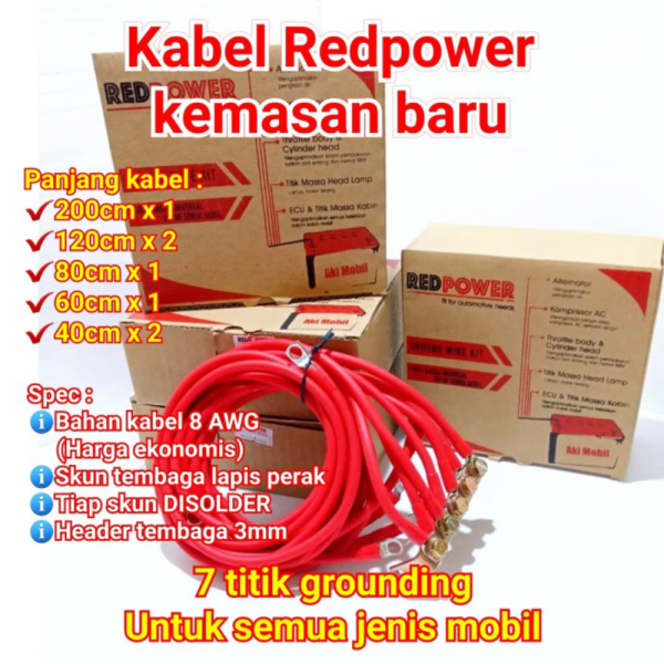 Jual Ground Wire Kit Kabel Grounding Mobil Redpower 8 awg Merah 7 titik ...