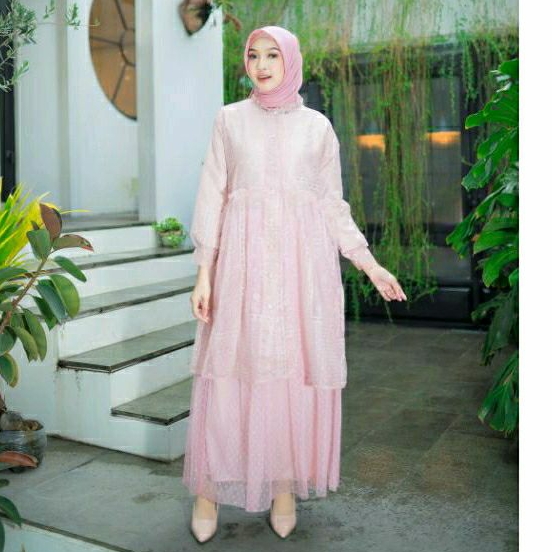 Jual Baju Lebaran Satu Set Setelan Baju Kondangan Mewah Outer Organza Premium Rok Tutu Polkadot