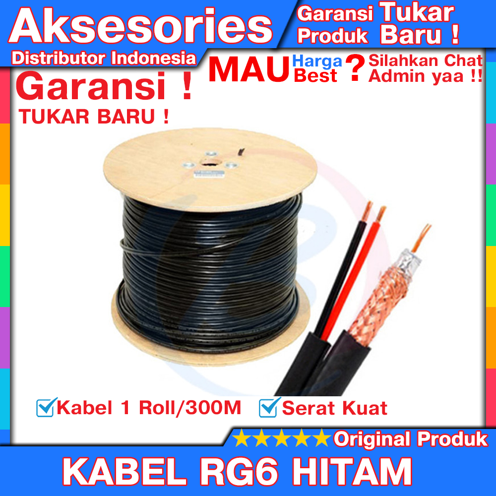 Jual Kabel CCTV RG6 Warna Hitam 1 Roll 300 Meter Include Kabel 